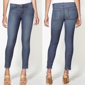 J Brand Pinstripe Cass Railroad Vintage Stripe Zipper Ankle Crop Skinny Jeans